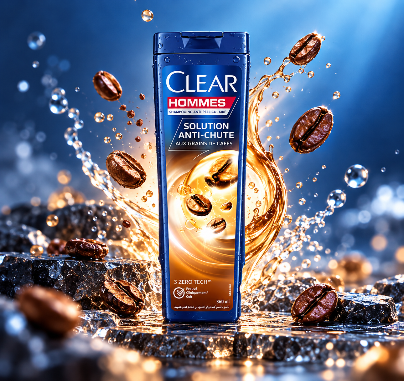 Clear hommes solution anti-chute au grains de cafés 
